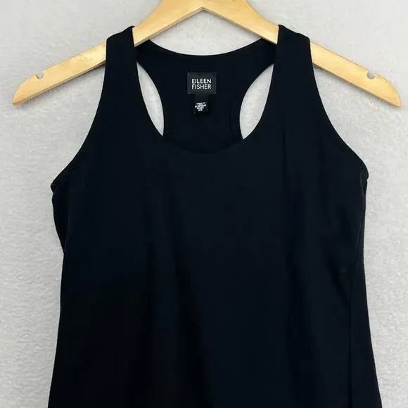 EILEEN FISHER Top XS Tank Stretch Cotton Jersey Shelf Bra Racerback Black USA - Picture 3 of 13